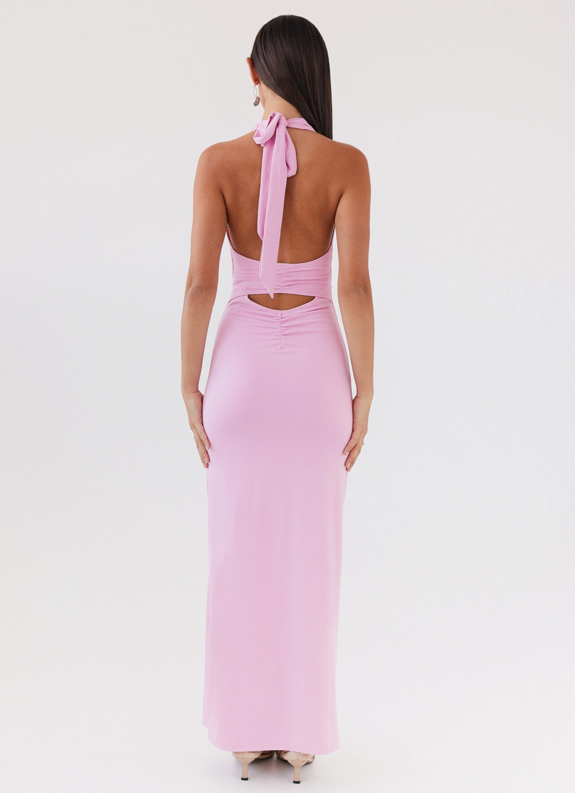 Whisked Away Halterneck Maxi Dress - Pink soft elegance