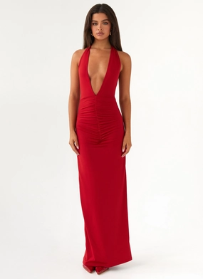 Whisked Away Halterneck Maxi Dress - Red Night Party