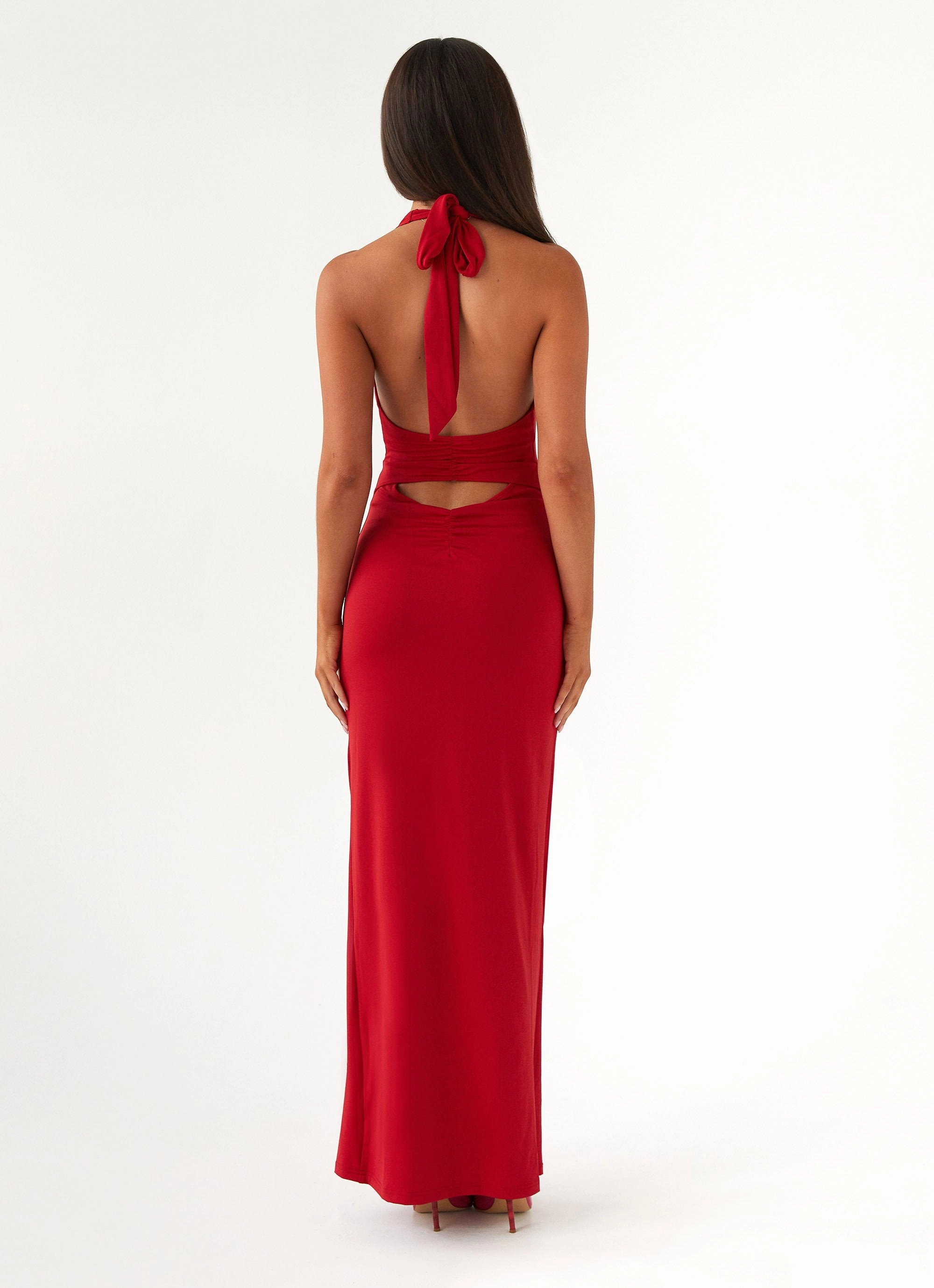 Stretch-Recovery Warm Soft Whisked Away Halterneck Maxi Dress - Red