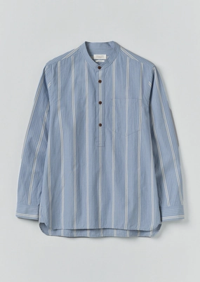 Anti Odor Treatment vacation wear Wide Stripe Popover Grandad Shirt | Chambray Blue