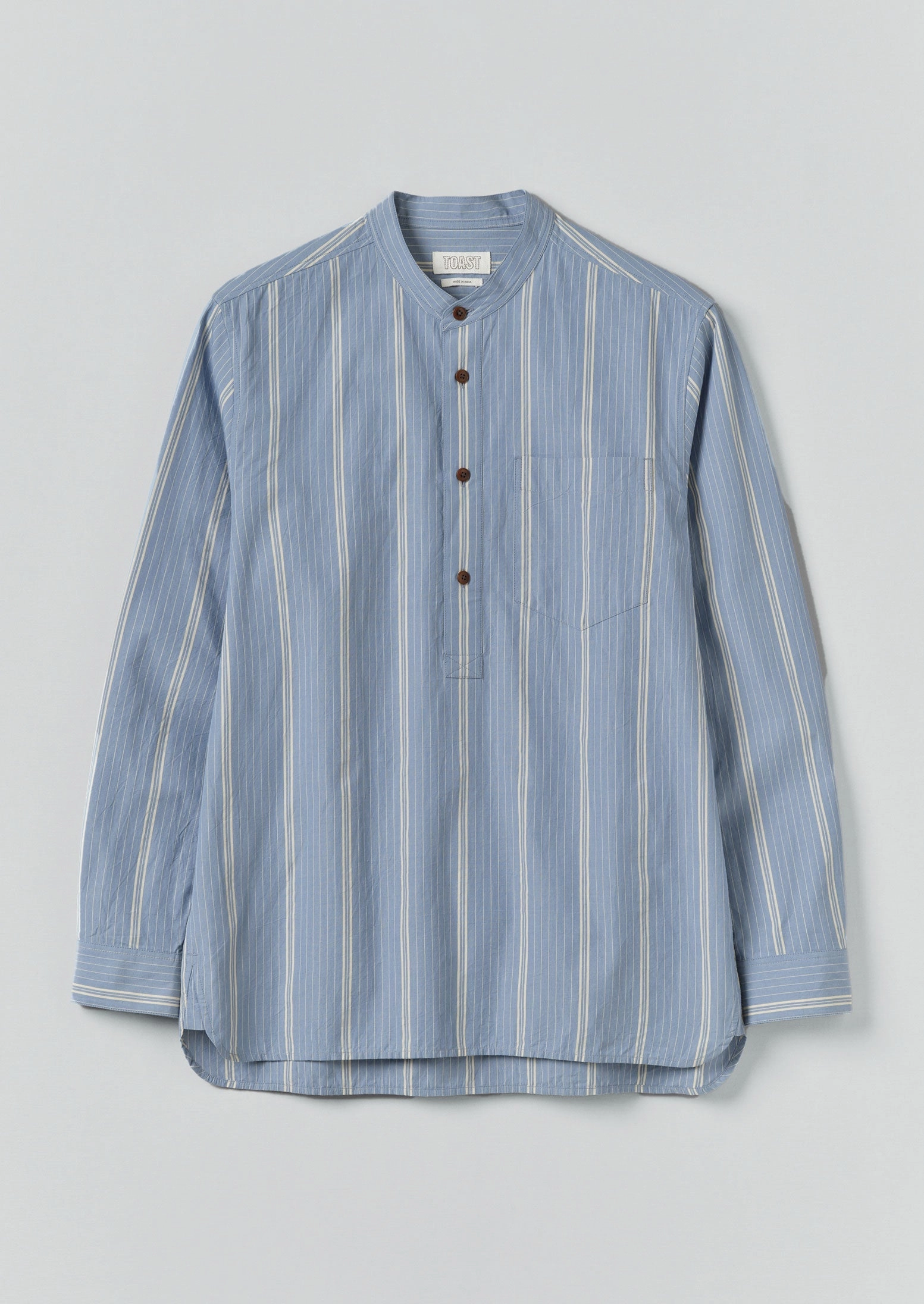 Anti Odor Treatment vacation wear Wide Stripe Popover Grandad Shirt | Chambray Blue