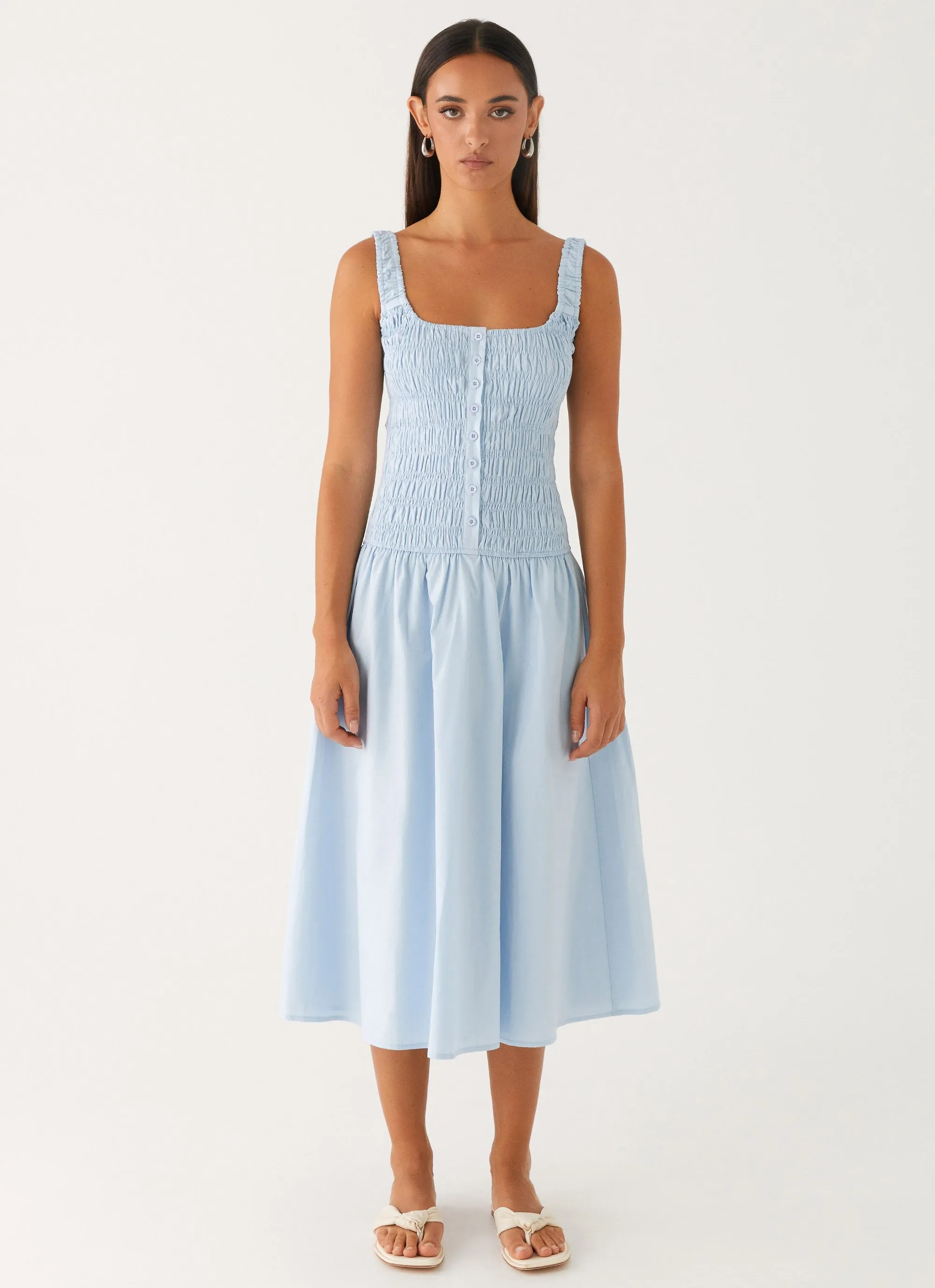 Wildflower Midi Dress - Blue Snap-Closure