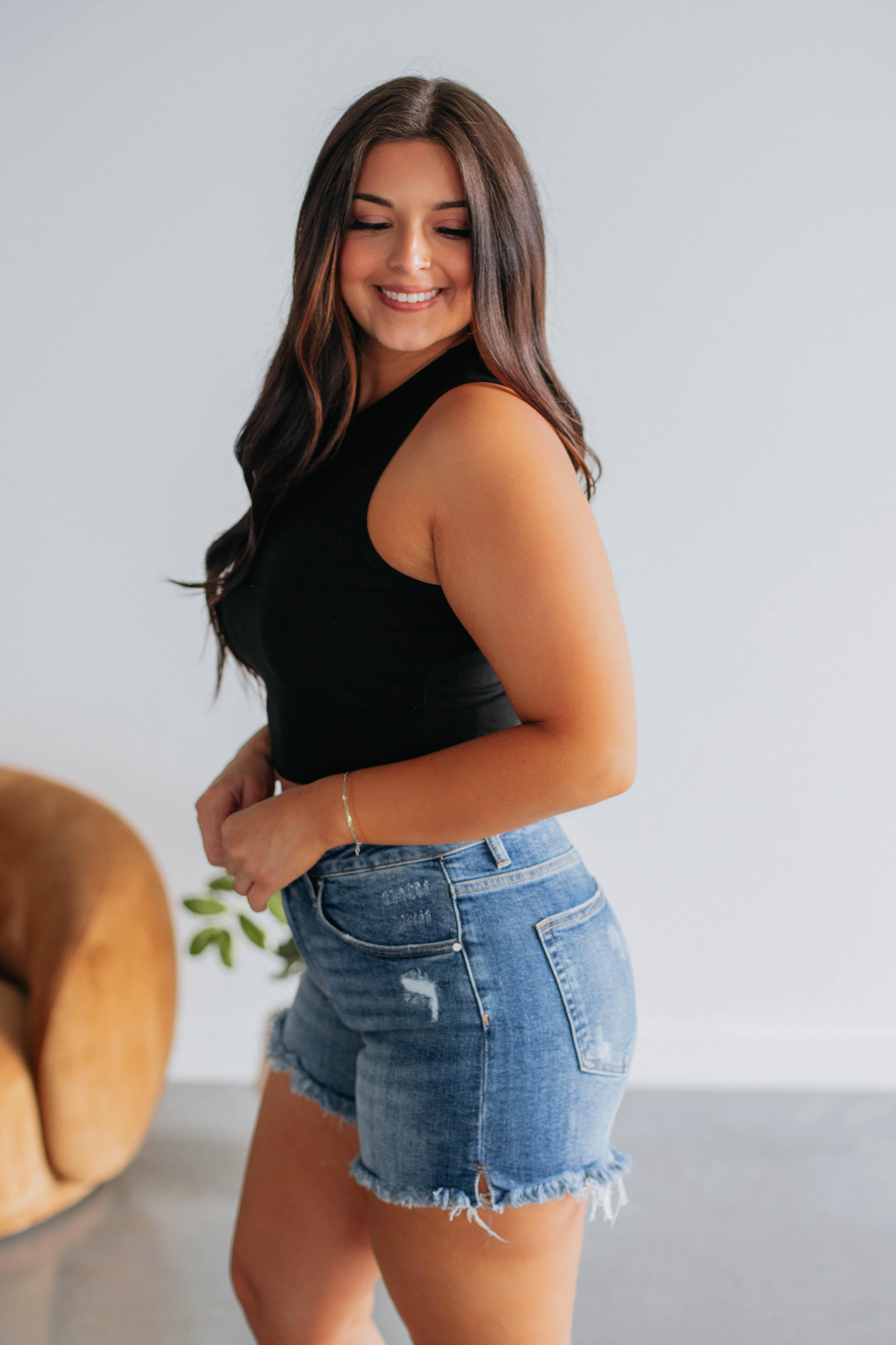 Willa Ribbed Tank - Black Stretchable Fabric