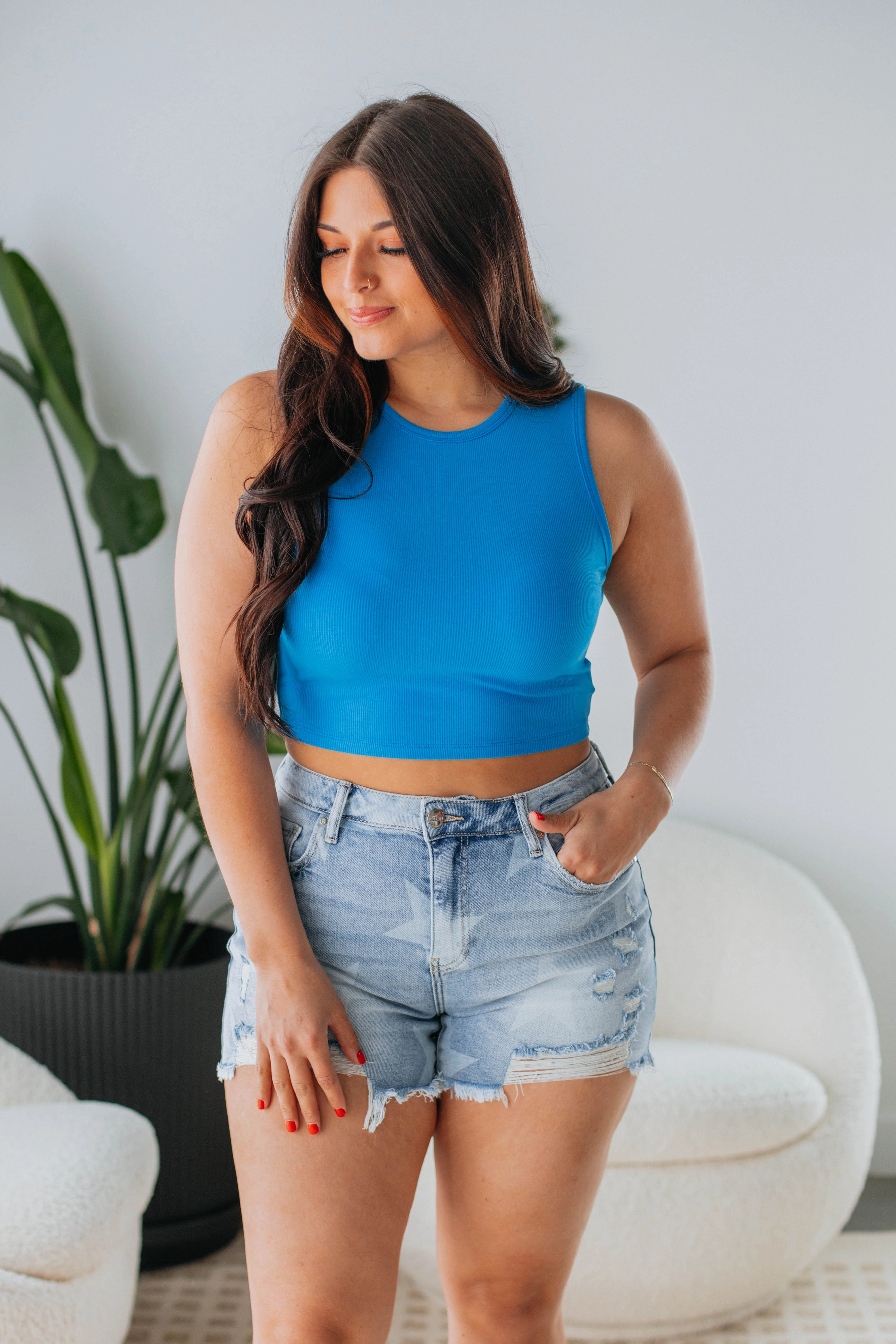 Willa Ribbed Tank - Cerulean Emergency response