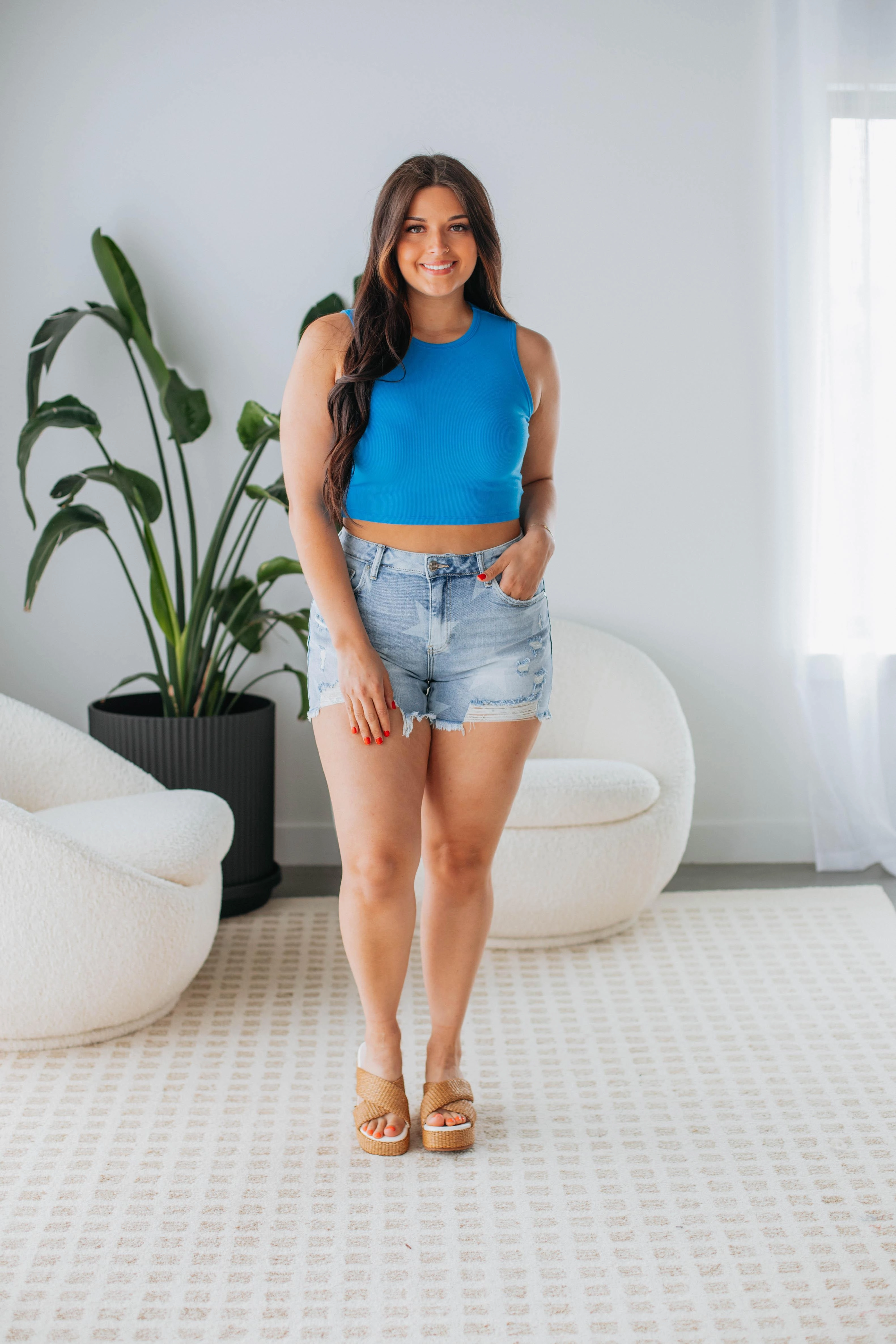 Fast - Moving Seasonal Use Willa Ribbed Tank - Cerulean