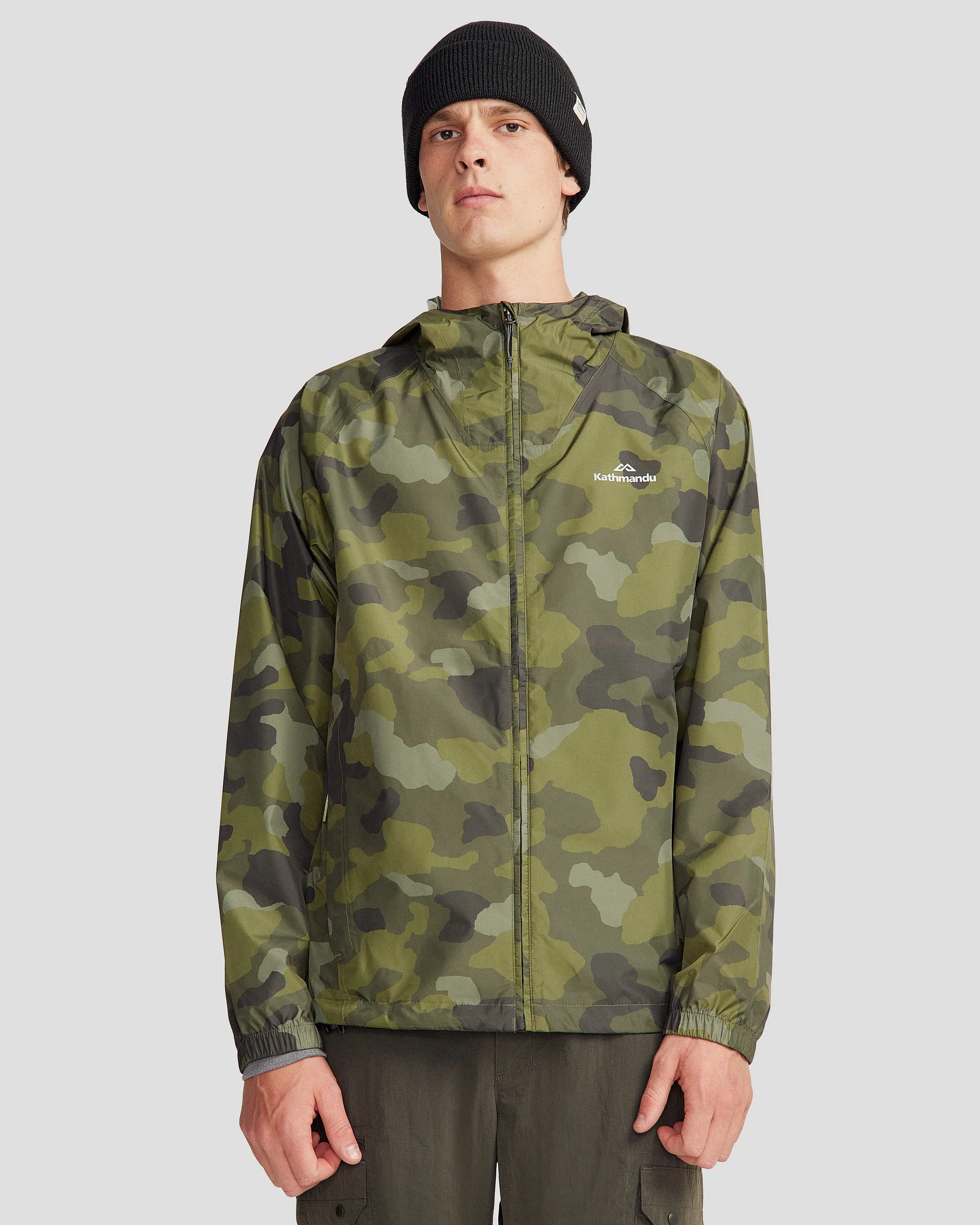 Winter Fashion NonIrritatingSeams Pocket-it 2L Men's Rain Jacket v4 - Light Moss Tree Camo Print