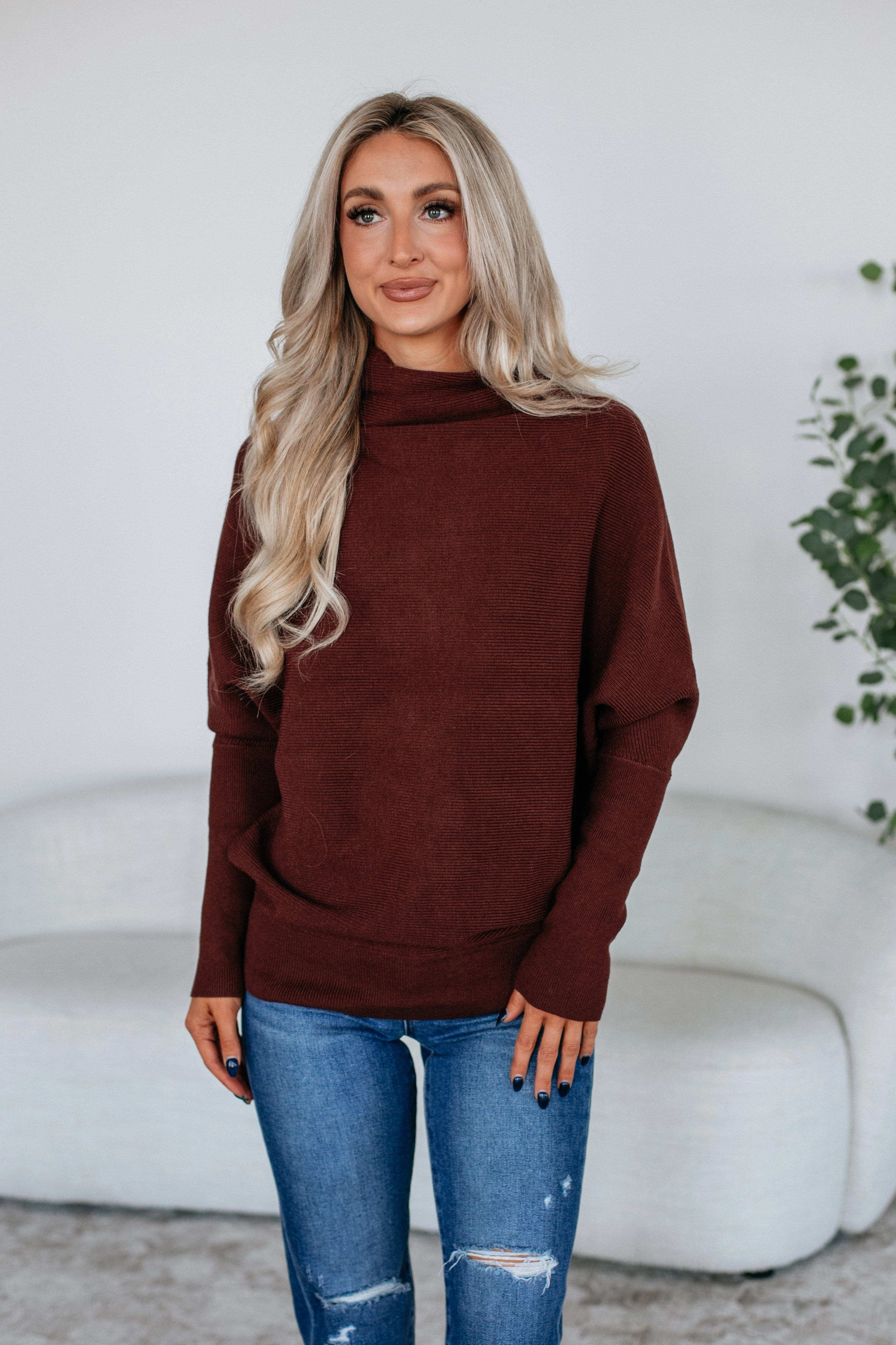 Gretchen Dolman Sweater - Mahogany Seamless Stitching