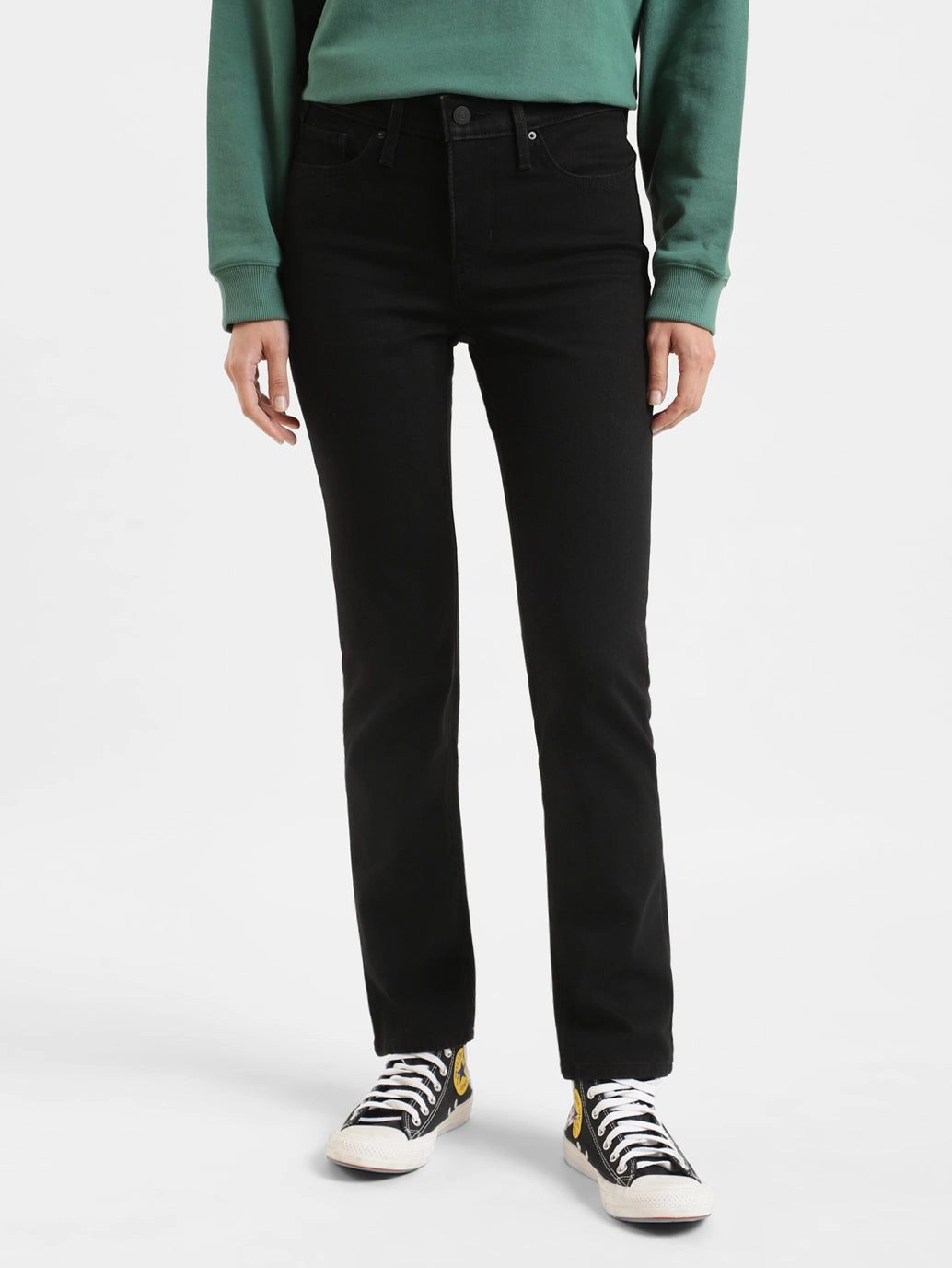 Women's 312 Black Straight Fit Mid Rise Jeans Wrinkle Free Fabric Treatment Mood Fit