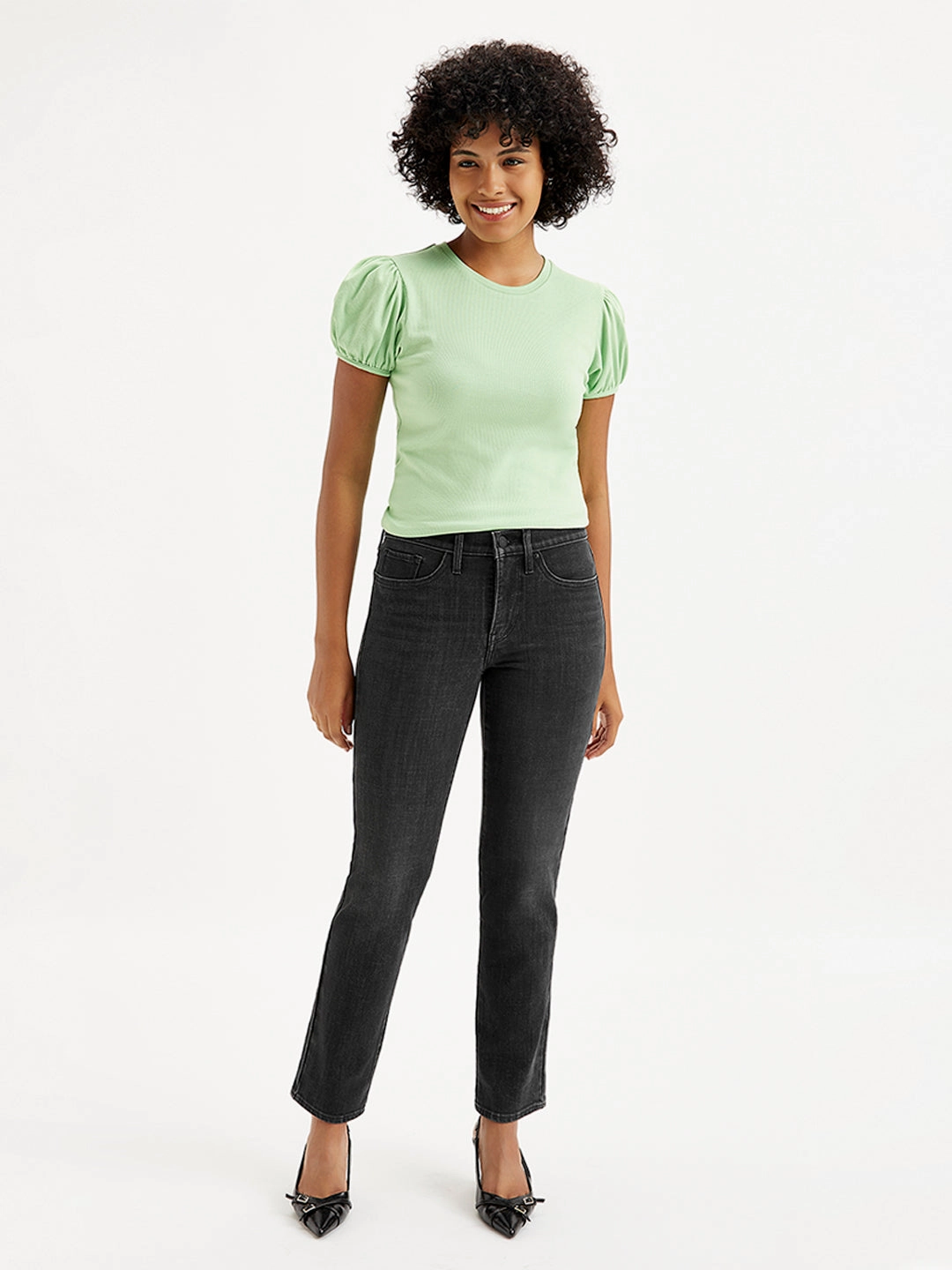 Women's 314 Black Straight Fit High Rise Jeans Festival Outfit Minimalist Style Fitted Comfort