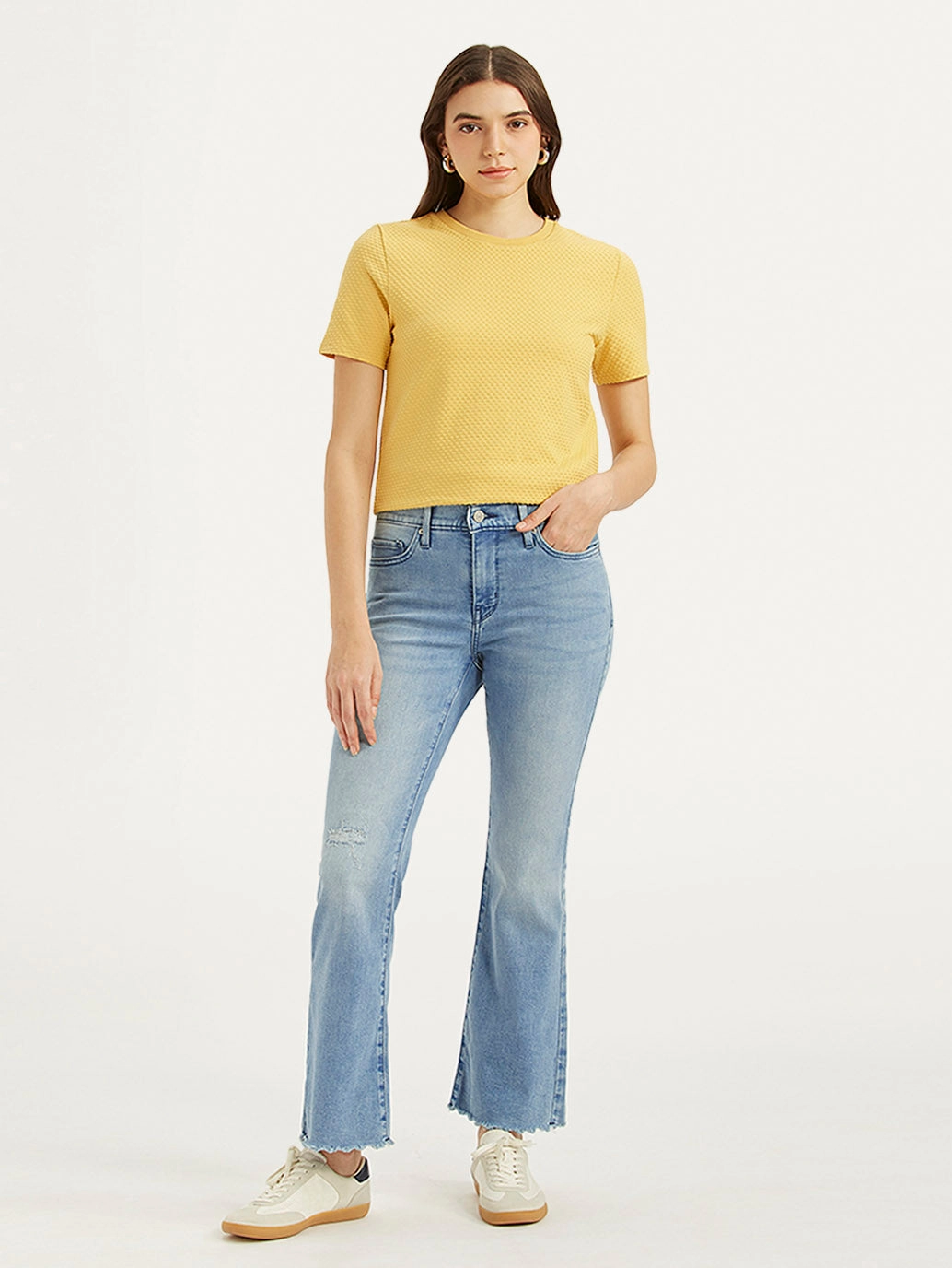 Textured Vibrant Women's 315 Blue Flared Fit High Rise Jeans