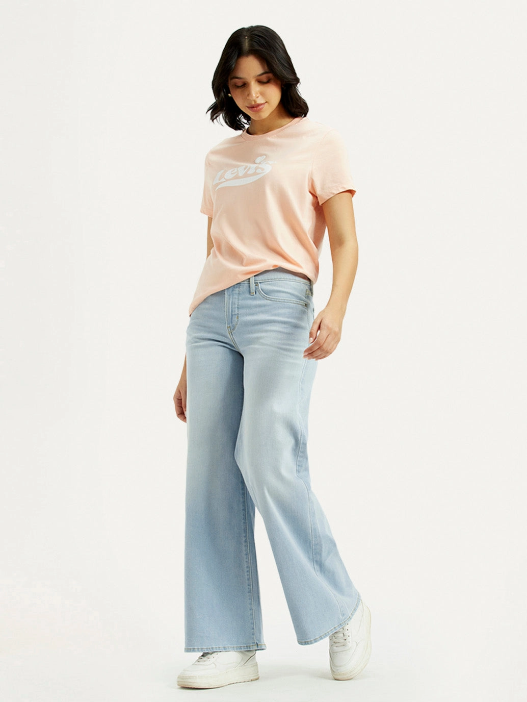 fade resistant color Women's 318 Light Indigo Flared Fit Mid Rise Jeans