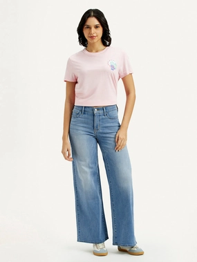 Clean Shape Simple Detail Women's 318 Med Indigo Flared Fit Mid Rise Jeans