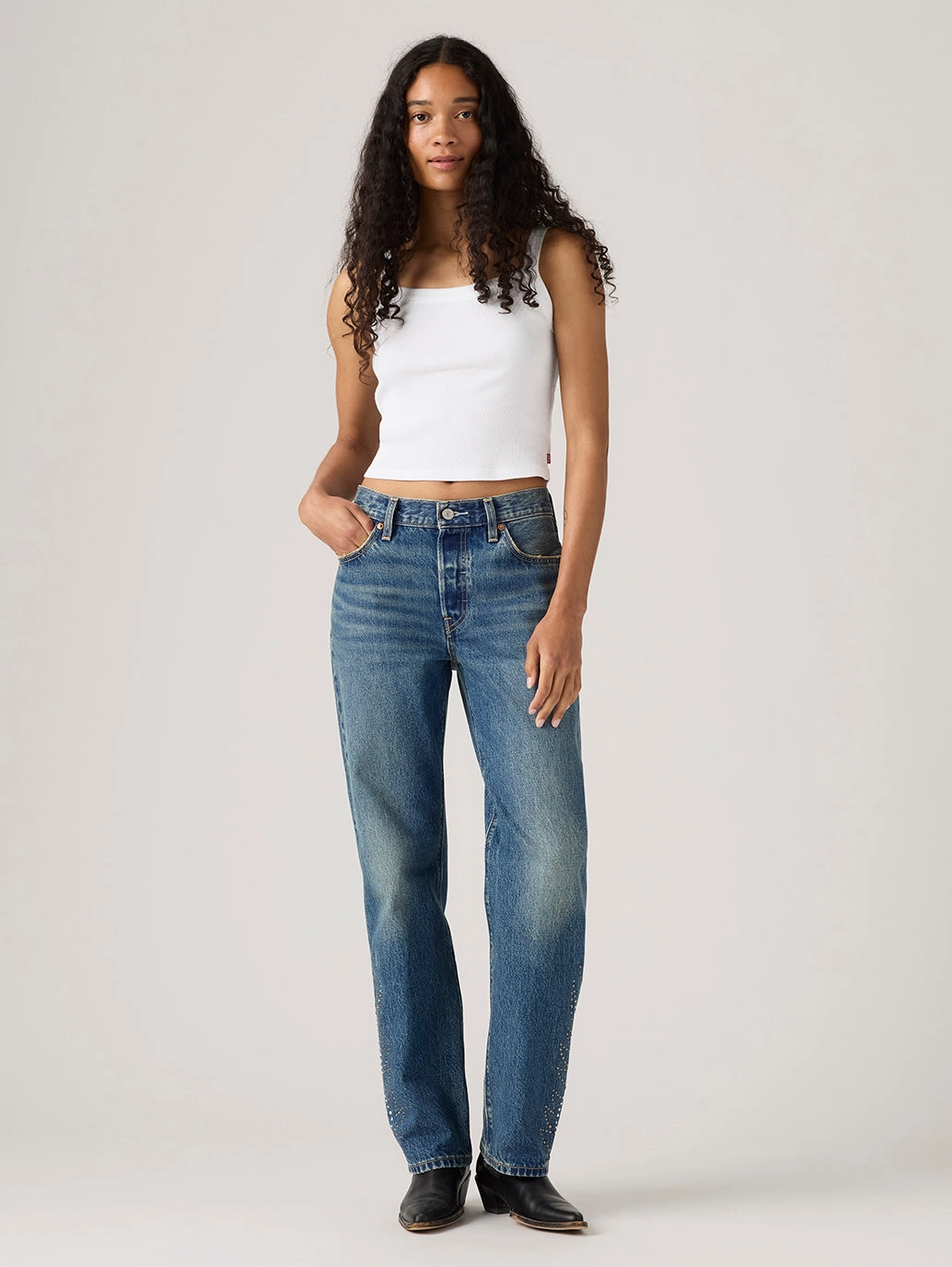 Couple Look Elegant Summer Vibes Women's 501'90s Dark Indigo Straight Fit Mid Rise Jeans