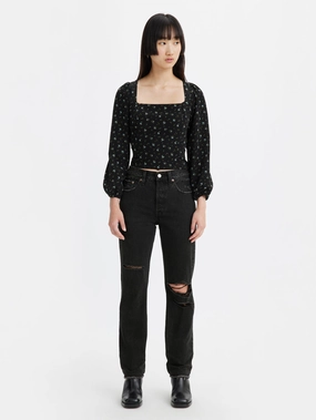 Durable Build Double Stitched Seams Women's 501 Black Straight Fit Mid Rise Jeans