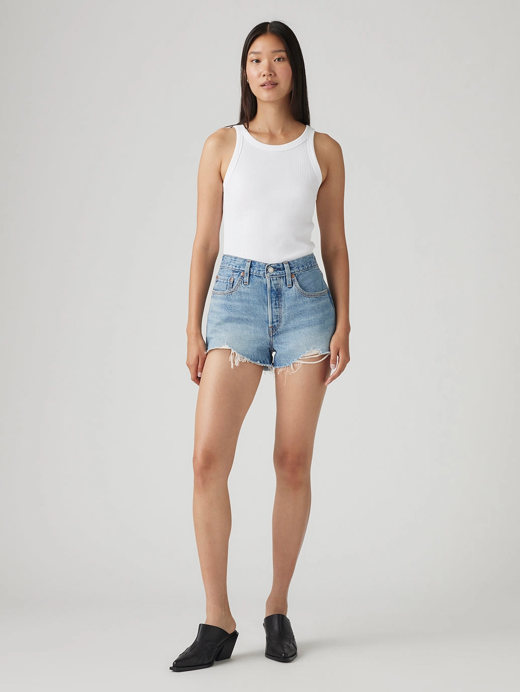 UPF Protection Casual Stretch Women's 501 Mid Rise Blue Straight Fit Shorts