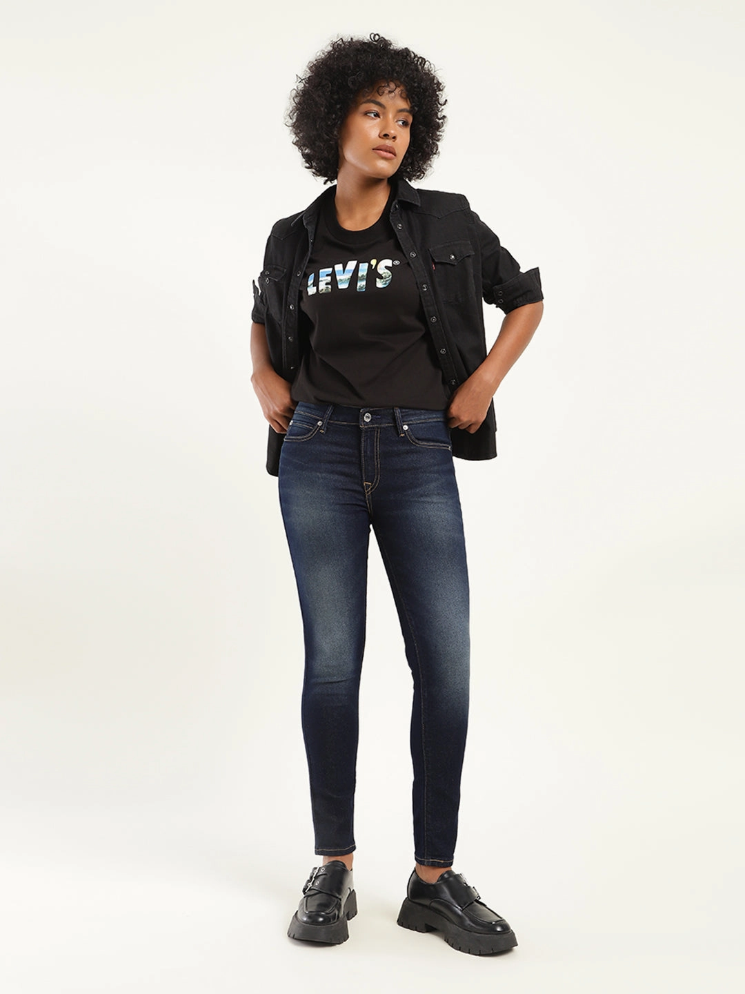 Vibrant Bold Look Street Fashion Smart Wardrobe Women's 711 Blue Skinny Fit Mid Rise Jeans