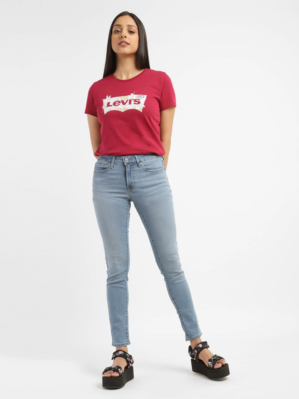 Softened Denim Material Premium Quality Women's 711 Blue Skinny Fit Mid Rise Jeans