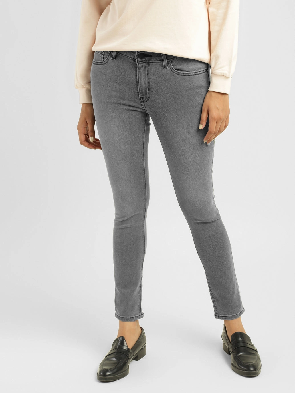 Women's 711 Grey Skinny Fit Mid Rise Jeans Durable Triple Stitched Seams Ready to Wear