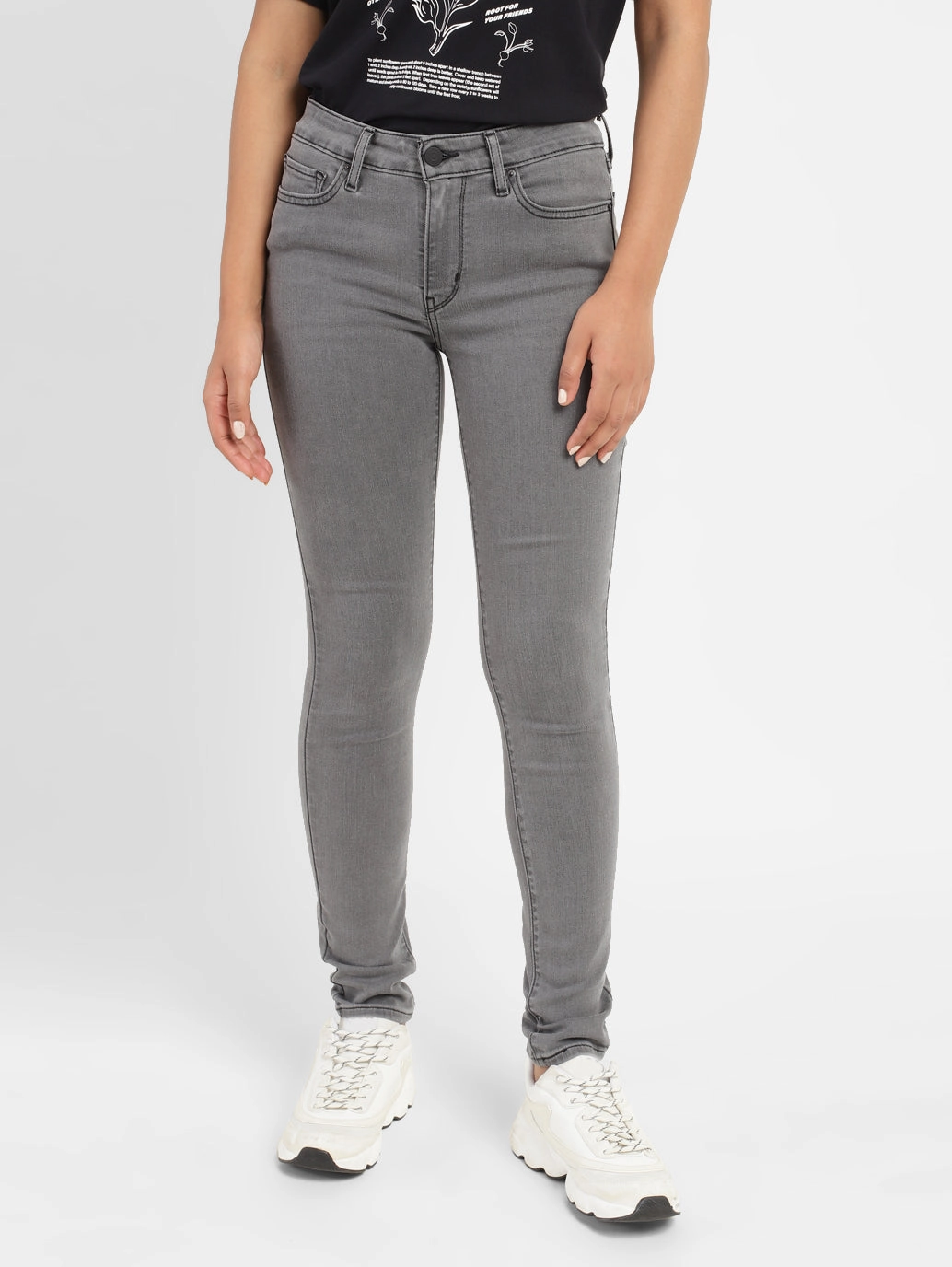Sporty Look Women's 711 Grey Skinny Fit Mid Rise Jeans
