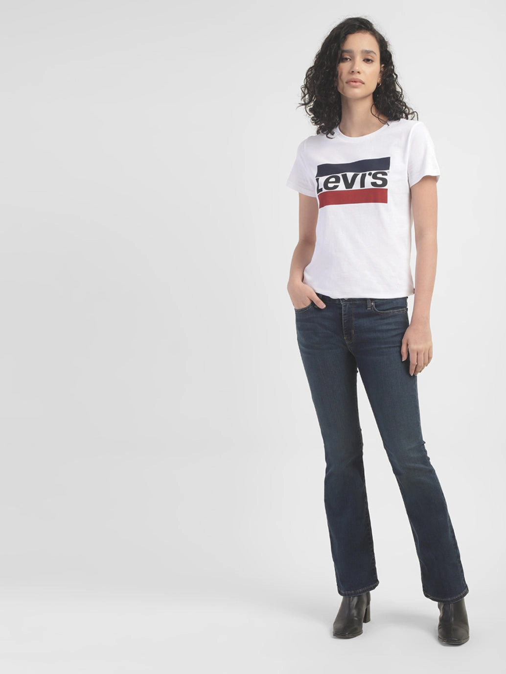 Women's 715 Blue Flared Fit Mid Rise Jeans Total Fit