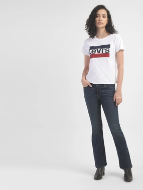 Women's 715 Blue Flared Fit Mid Rise Jeans Simple Outfit