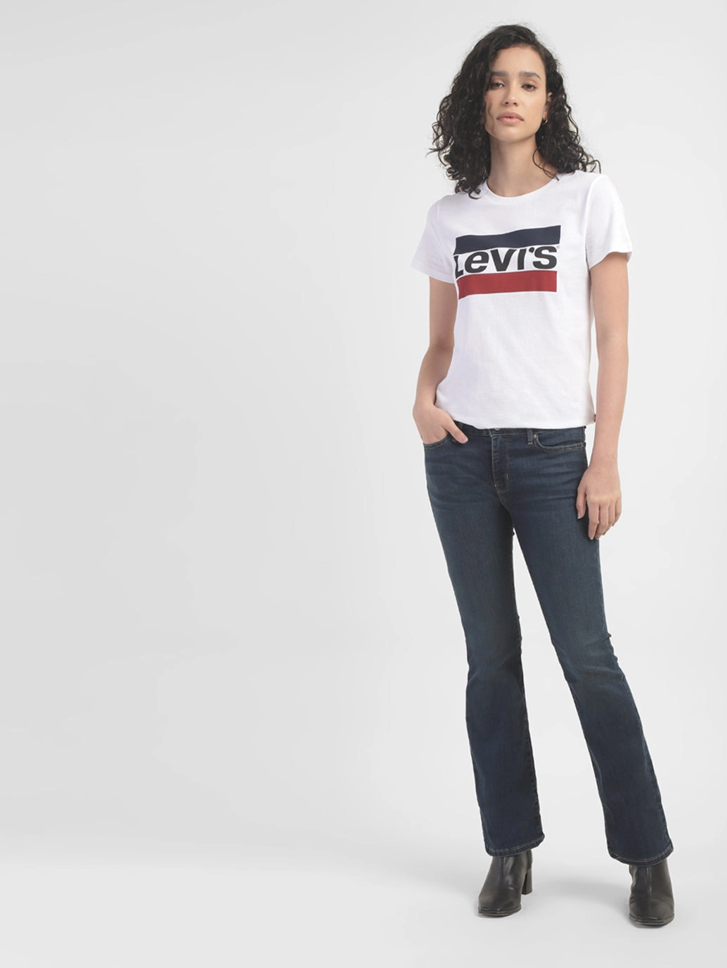 Women's 715 Blue Flared Fit Mid Rise Jeans Simple Outfit