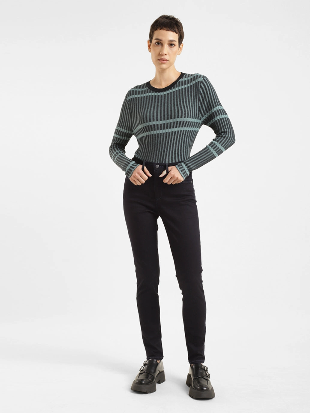 Women's 721 Navy Blue Skinny Fit High Rise Jeans Day Wear Timeless Match