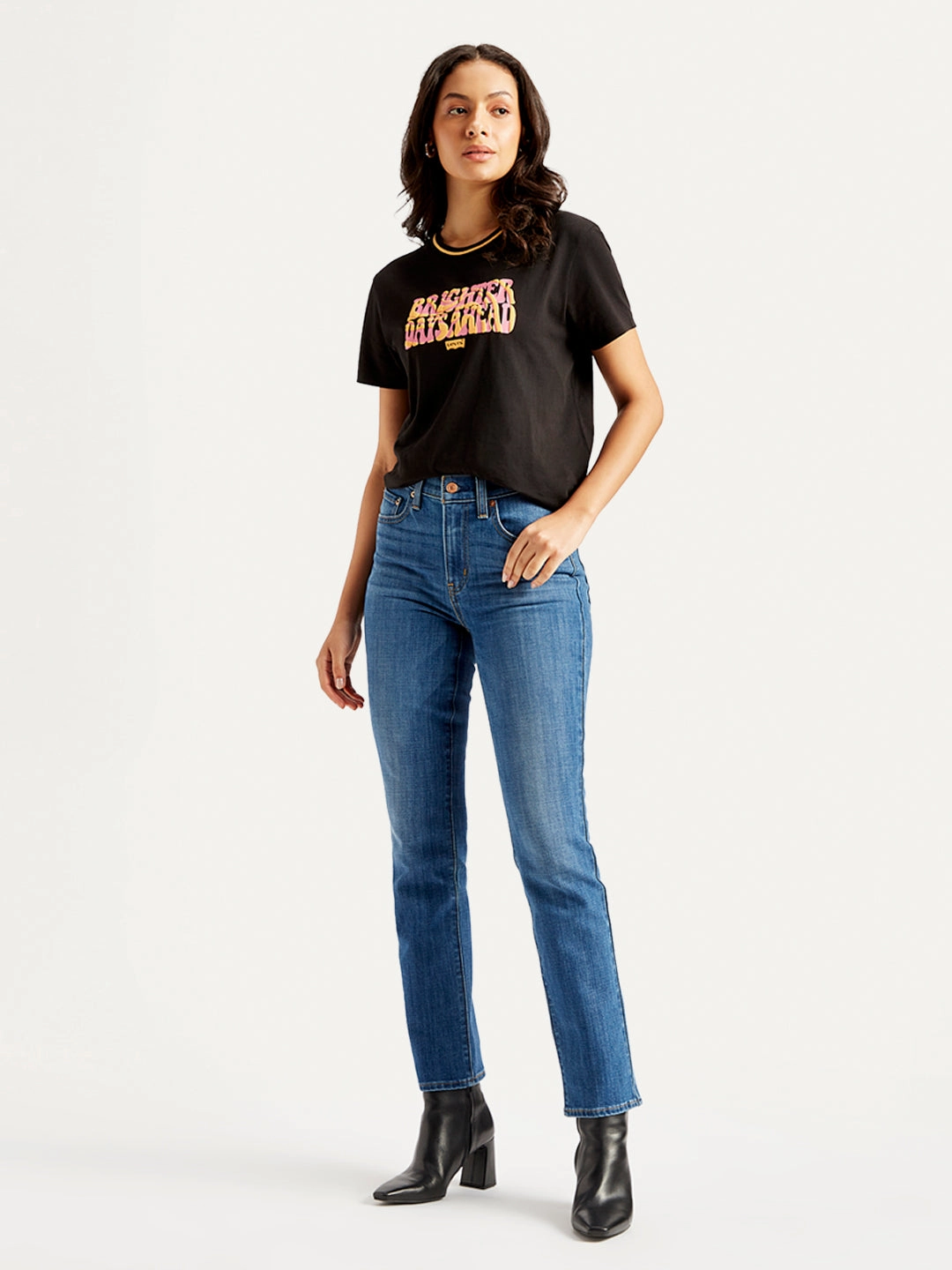 Women's 724 Blue Straight Fit High Rise Jeans High-End Style Comfortable Waist