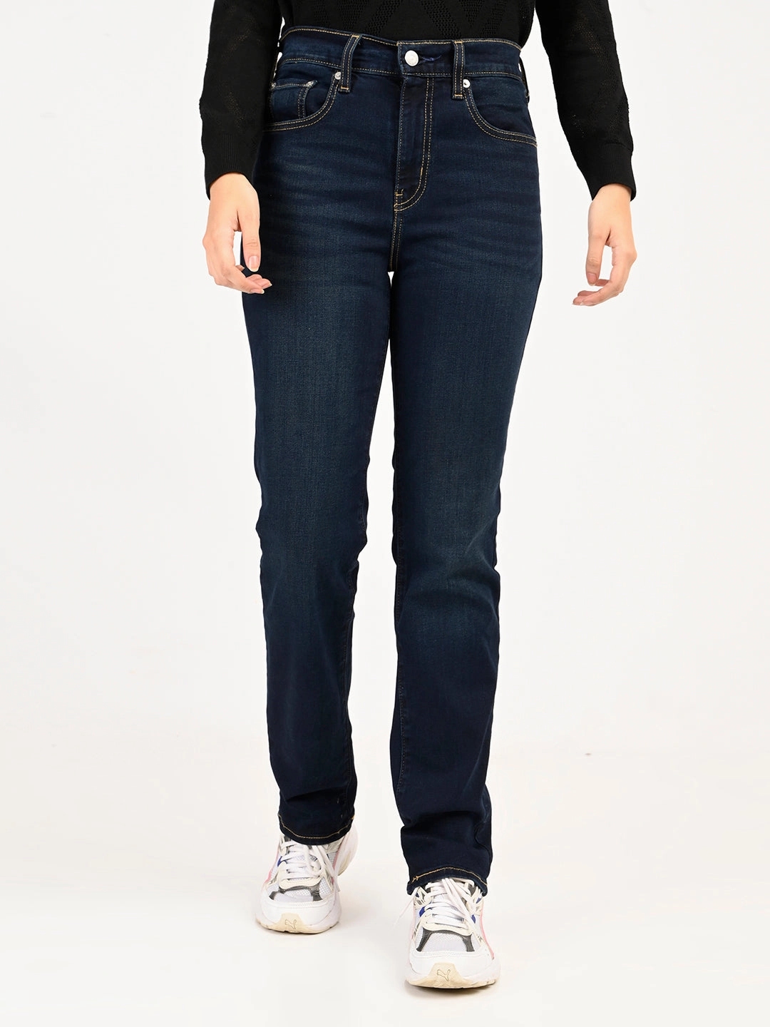 Natural Fit Women's 724 Dark Blue Slim Straight Fit High Rise Jeans
