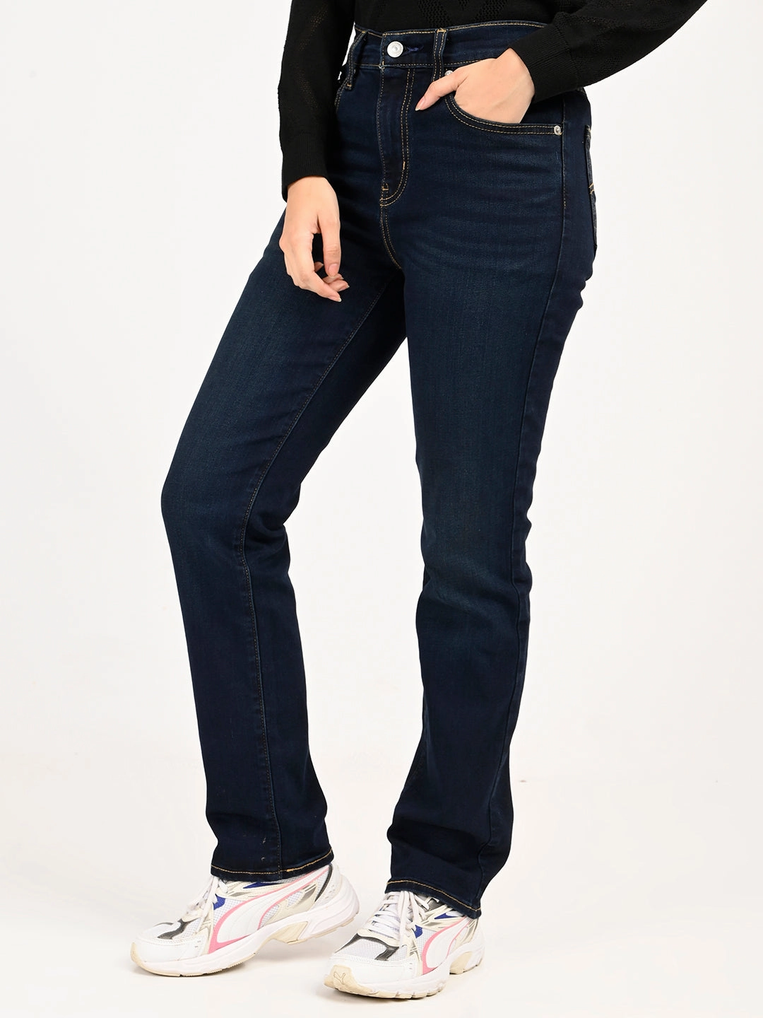 Women's 724 Dark Blue Slim Straight Fit High Rise Jeans Quality Staple Autumn Days Parent Style