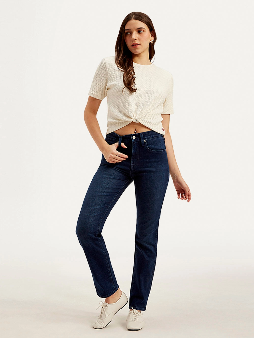 Women's 724 Dark Blue Straight Fit High Rise Jeans Style Element Sleek Waistband