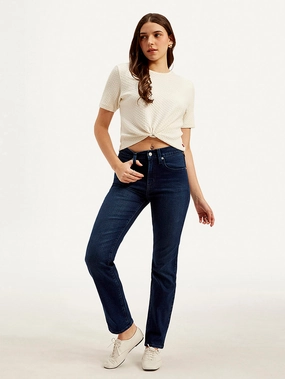 All Occasion Women's 724 Dark Blue Straight Fit High Rise Jeans