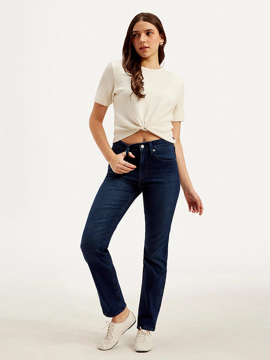 Sleek Waist Contemporary Waist Women's 724 Dark Blue Straight Fit High Rise Jeans