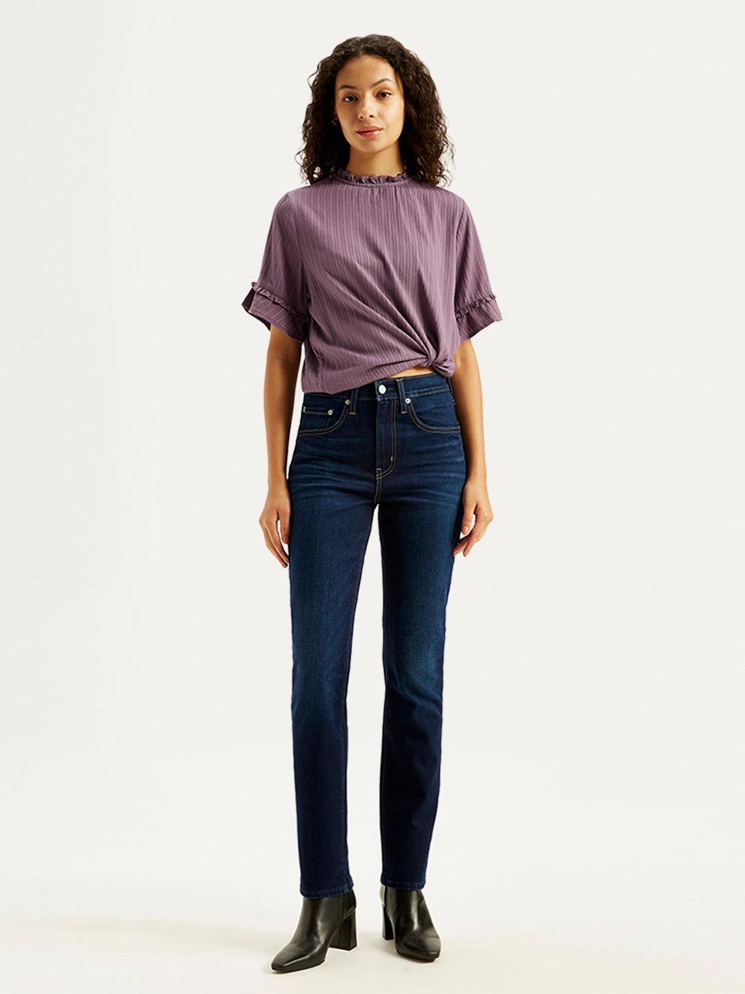 Easy Fashion Elegant Minimalist Outdoor Adventure Women's 724 Navy Blue Straight Fit High Rise Jeans