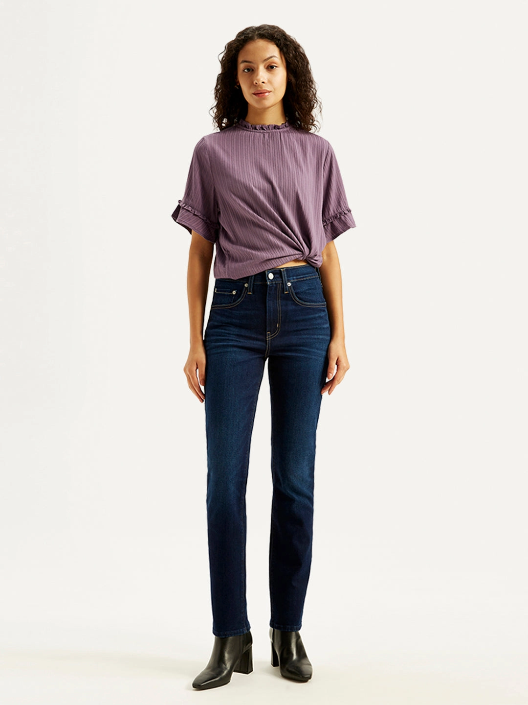 Solid Choice Women's 724 Navy Blue Straight Fit High Rise Jeans