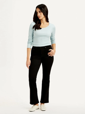 Women's 725 Black Flared Fit High Rise Jeans Winter Warmth Professional Wear Plain Comfort