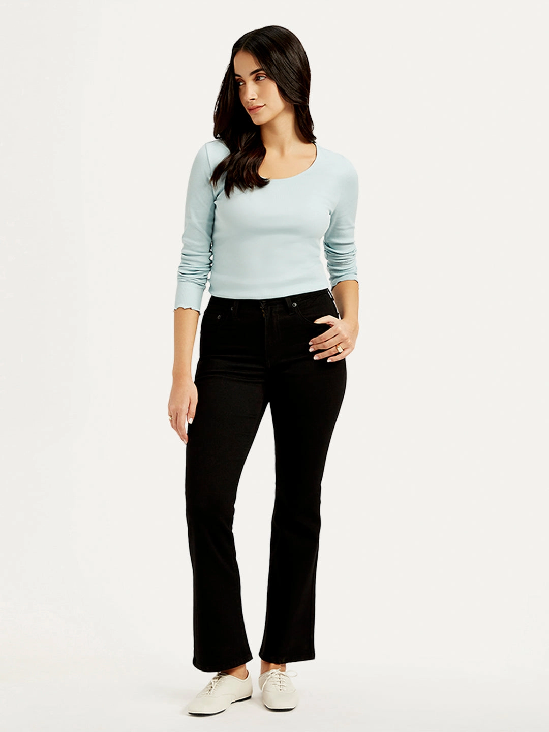 High Quality Eco Friendly Weekend Style Smooth Women's 725 Black Flared Fit High Rise Jeans