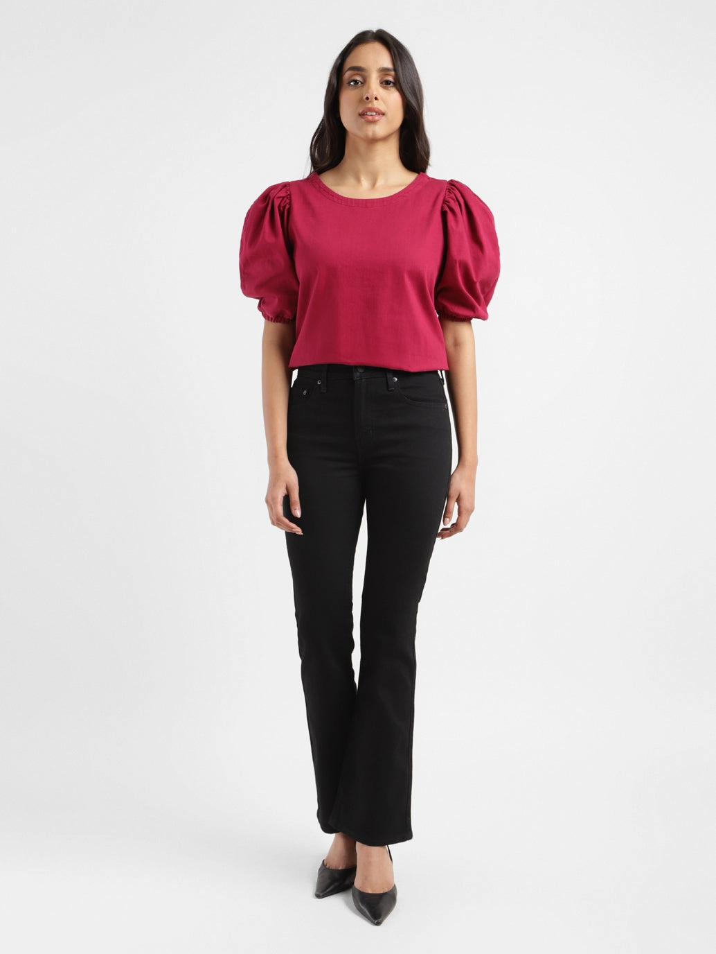 Women's 725 Black Flared Fit Mid Rise Jeans Plain Comfort Weekend Warrior Elegant