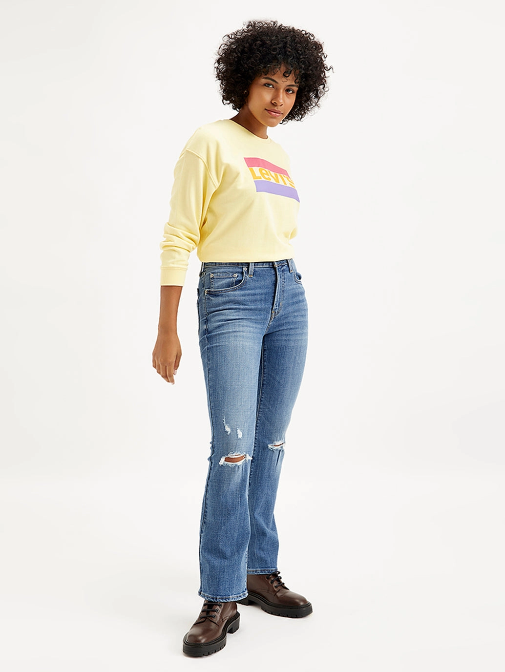 Minimalist Adult Fashion Women's 725 Blue Flared Fit High Rise Jeans