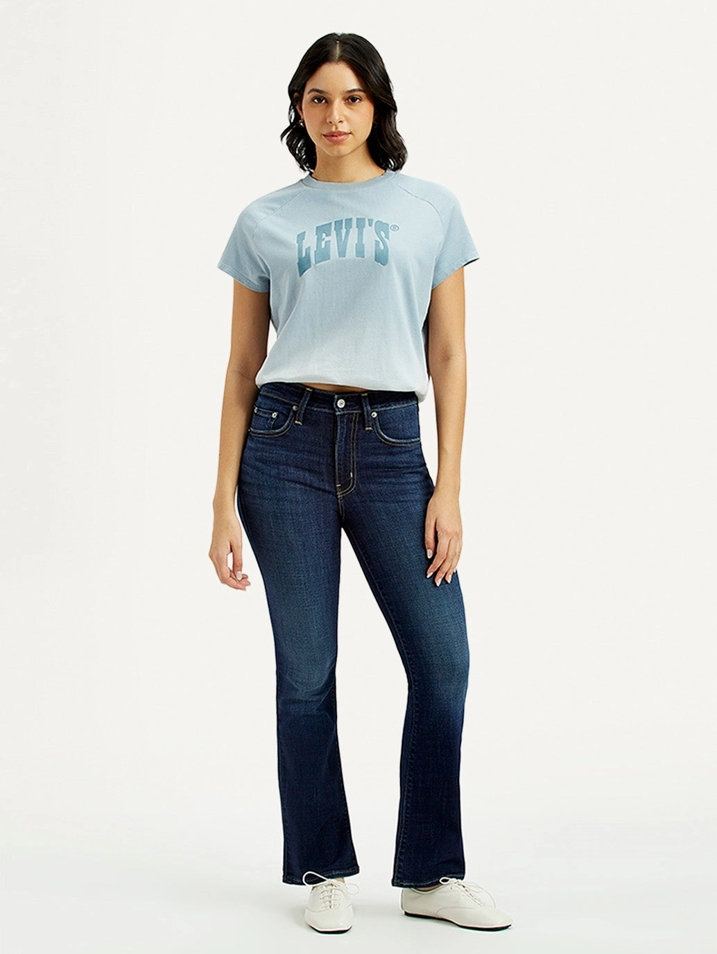 Women's 725 Dark Indigo Flared Fit High Rise Jeans Casual Fit Travel Outfit Professional Wear