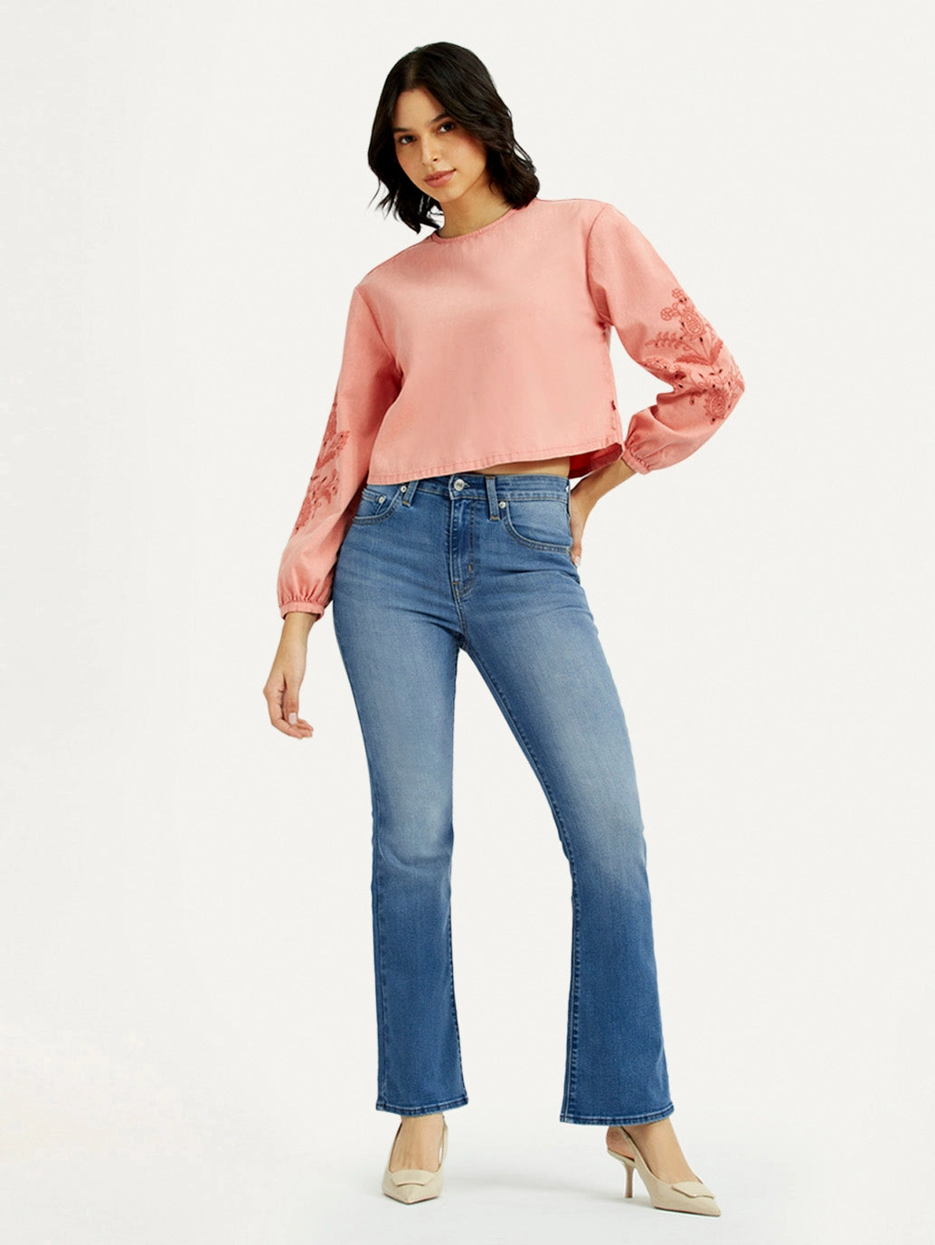 Women's 725 Med Indigo Flared Fit High Rise Jeans Premium Look