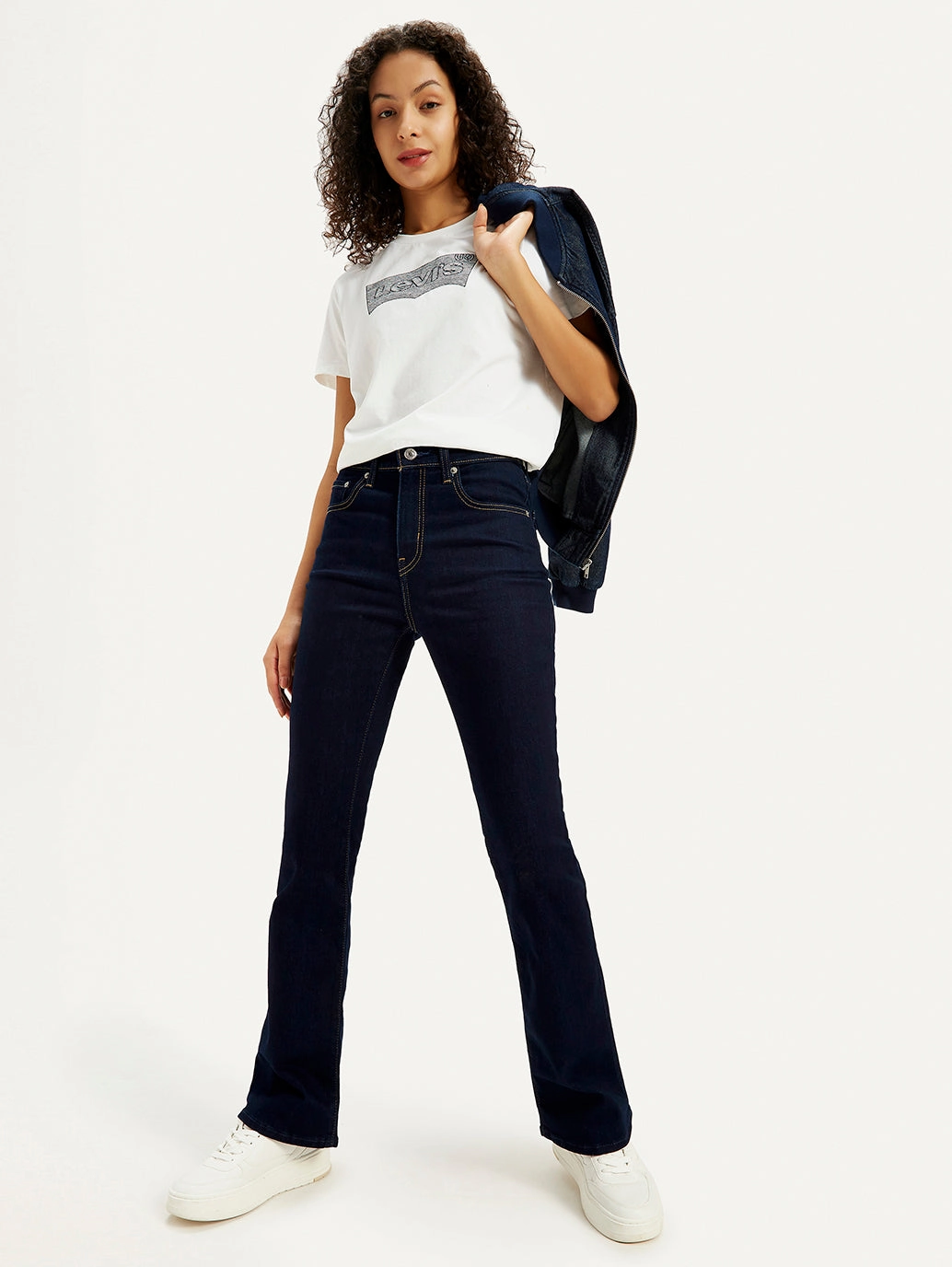 Women's 725 Navy Blue Flared Fit High Rise Jeans Flexible Fit Sustainable Manufacturing