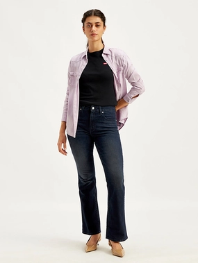 Articulated Knee Shape Women's 725 Navy Blue Flared Fit High Rise Jeans