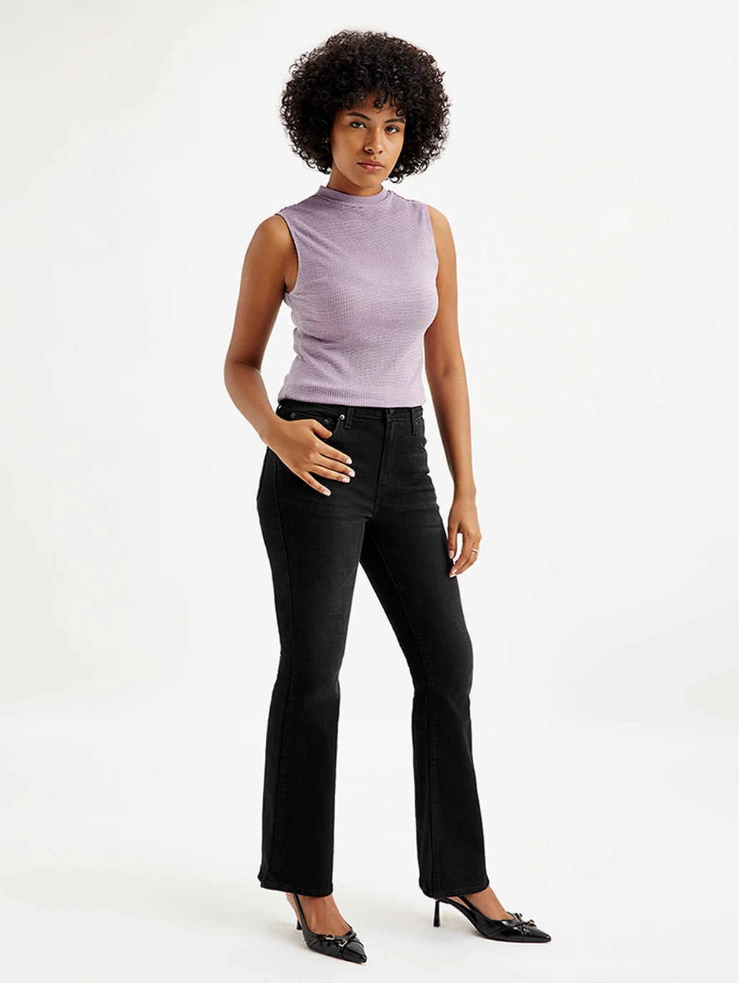 Women's 726 Black Flared Fit Mid Rise Jeans Clean Style