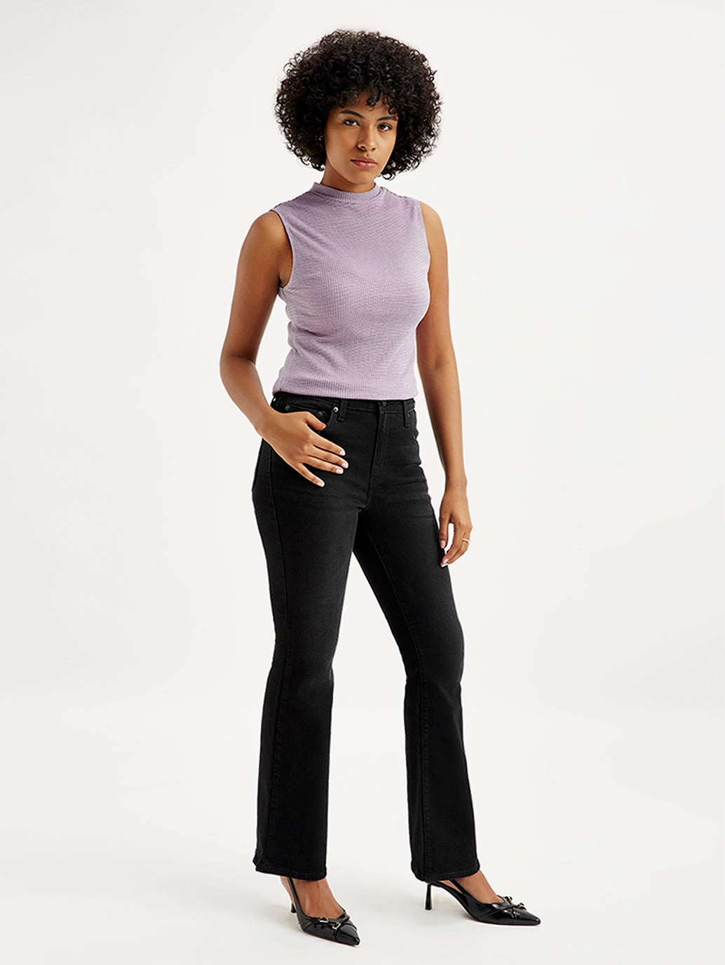 Parent Style Trendy Breathable Women's 726 Black Flared Fit Mid Rise Jeans