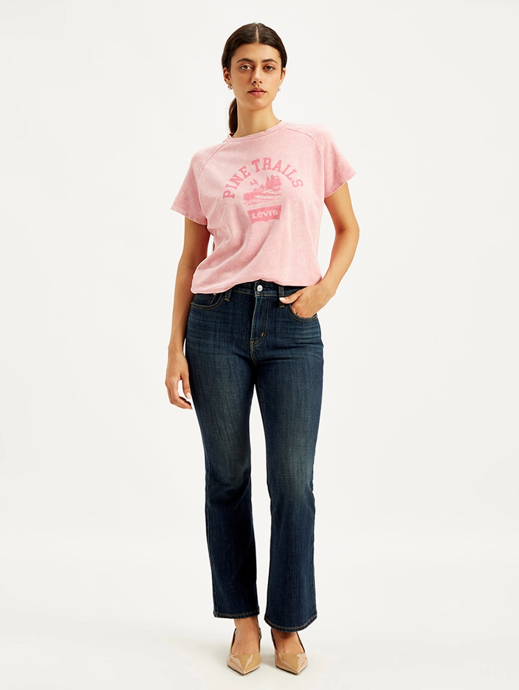 Slim Silhouette Women's 726 Blue Flared Fit High Rise Jeans