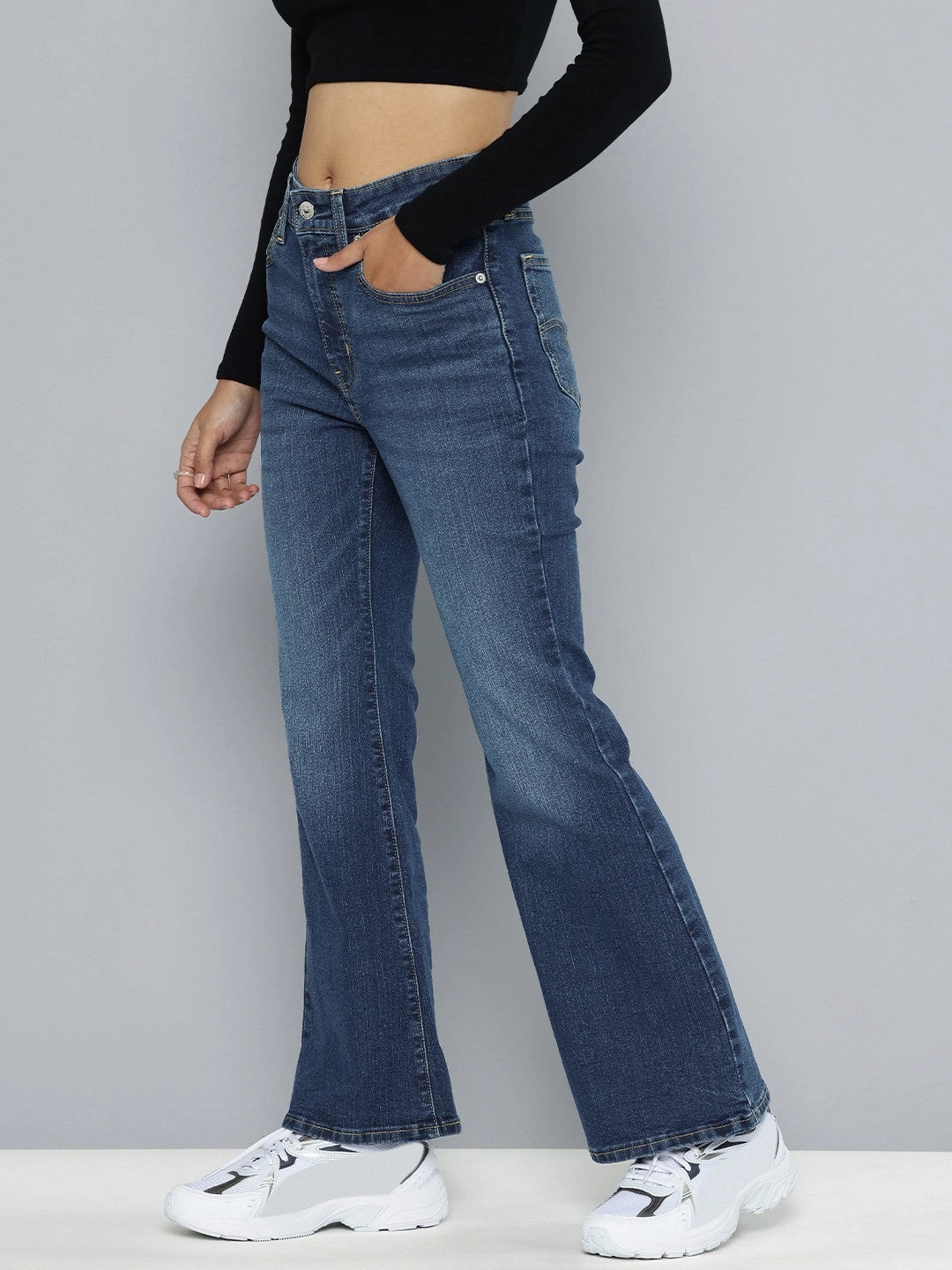 Office Wear Chill Outfit Date Night Raw Hem Design Women's 726 Blue Flared Fit High Rise Jeans