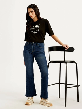 Women's 726 Indigo Flared Fit Mid Rise Jeans Abrasion Resistant Denim