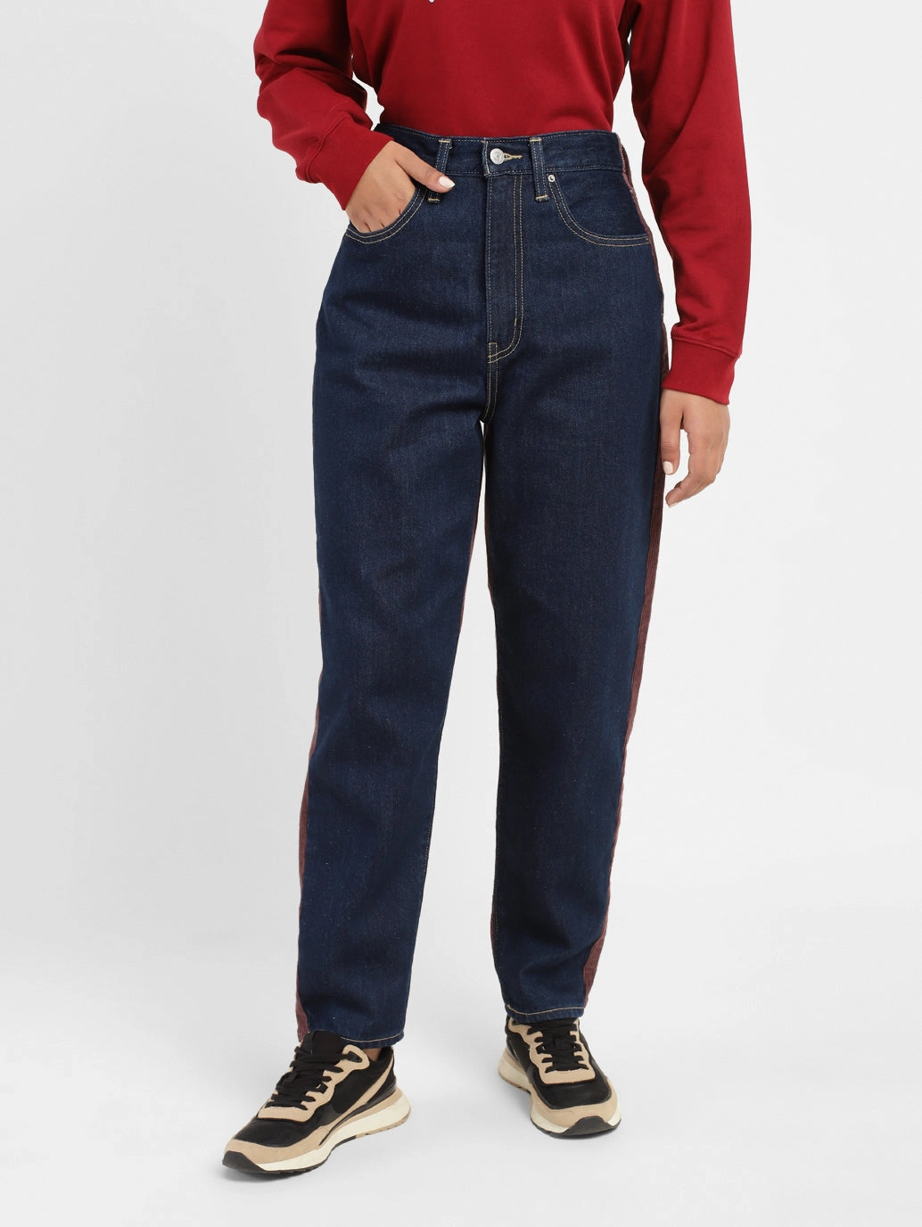 Luxury Textured Flexible Style Women's 80s Mom Blue Loose Fit High Rise Jeans