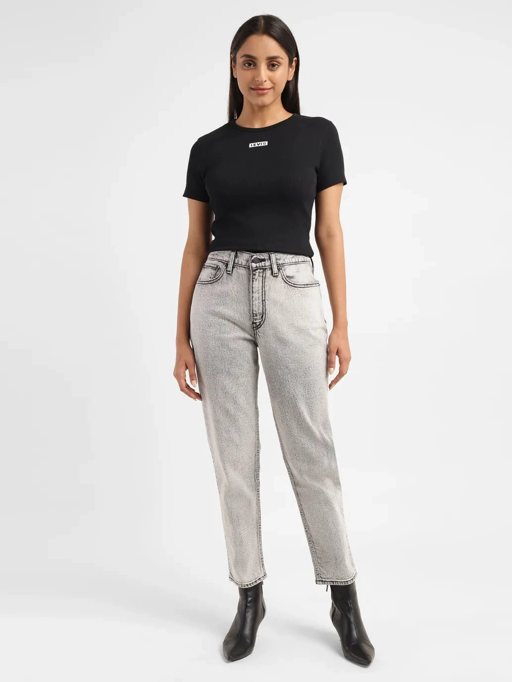 Chill Mode Casual Comfort Women's 80s Mom Grey Loose Fit High Rise Jeans